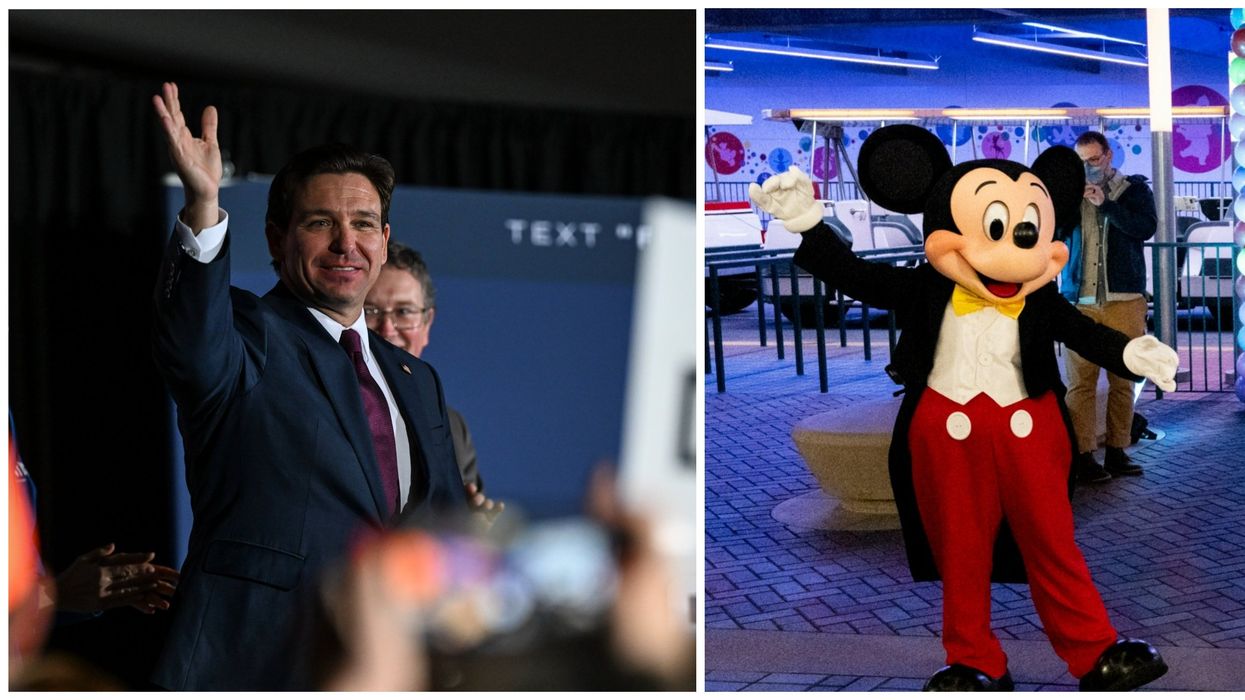 Left: Ron DeSantis, right: Mickey Mouse