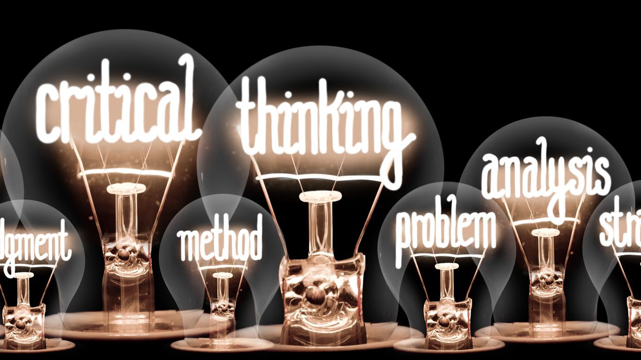 Light bulbs that say things like "critical thinking" and "analysis"