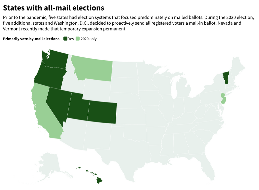 Map of states with all vote-by-mail elections