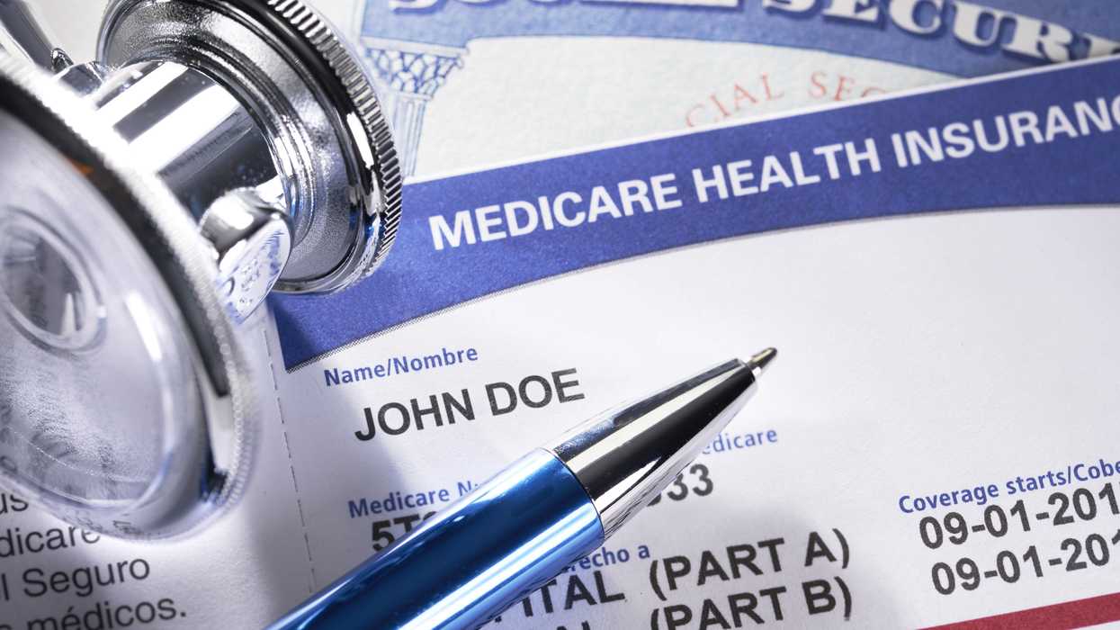 Medicare Health Insurance Card. Social Security Card with Stethoscope and pen