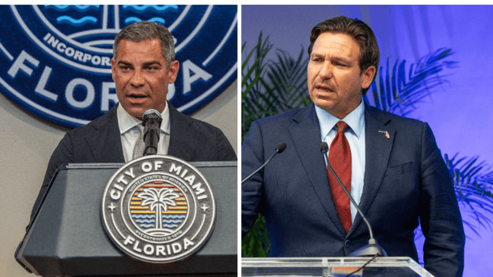 Miami Mayor Francis Suarez, left, and Florida Gov. Ron DeSantis. 