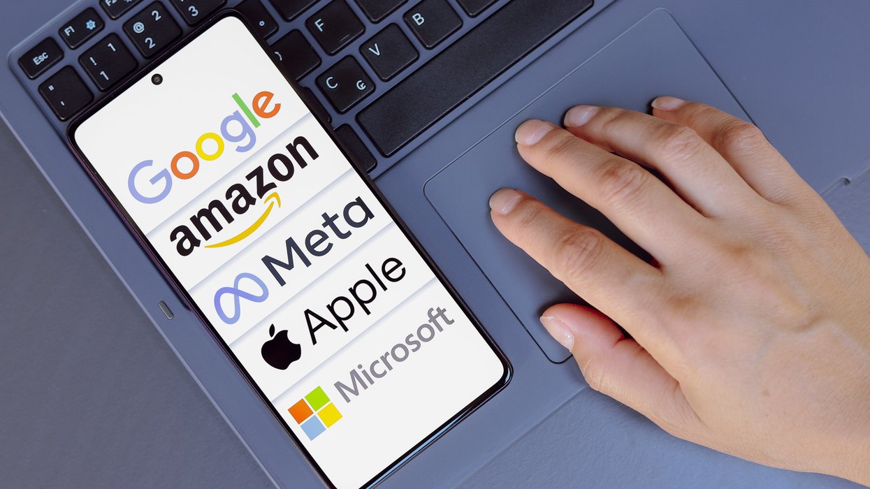 Mobile phone listing Google, Amazon, Meta, Apple and Microsoft