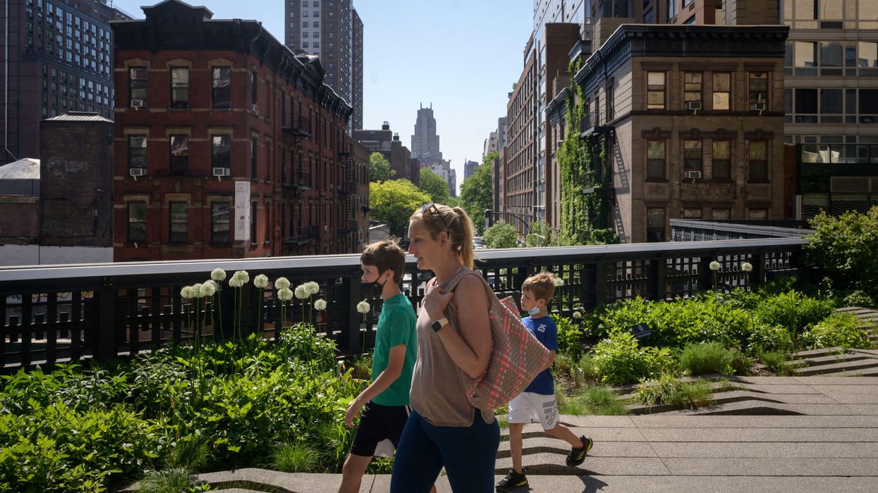 Mother and children in New York