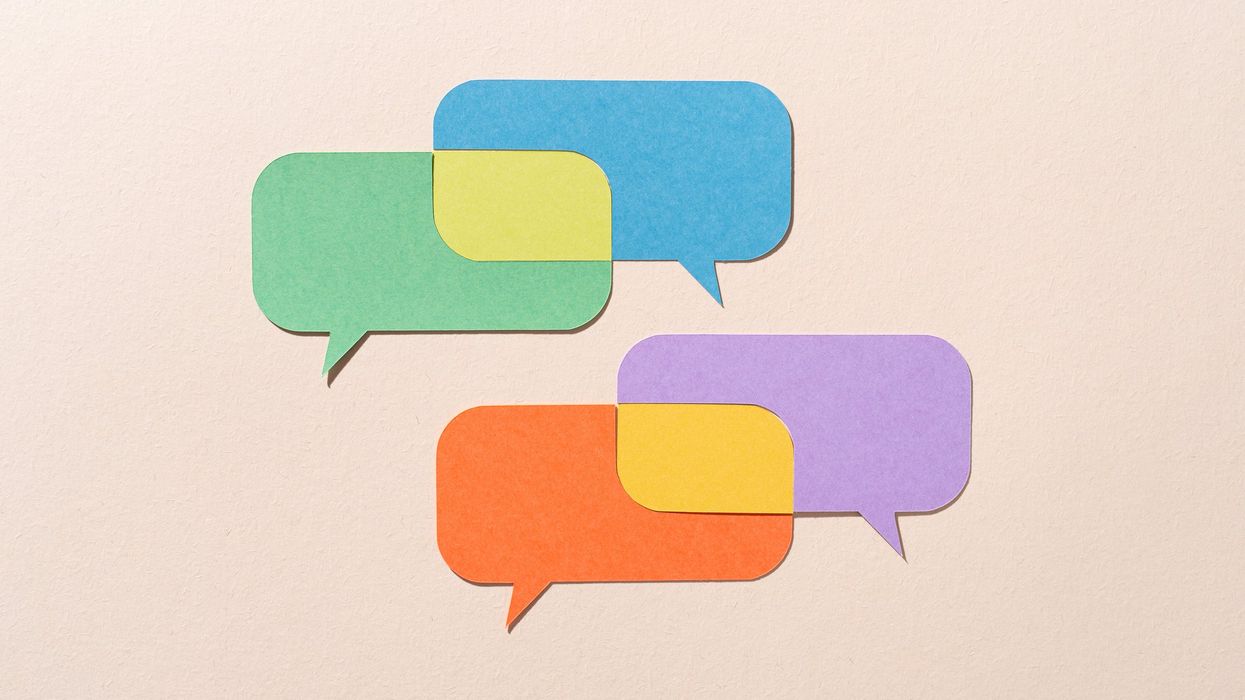 Multi-colored speech bubbles overlapping.