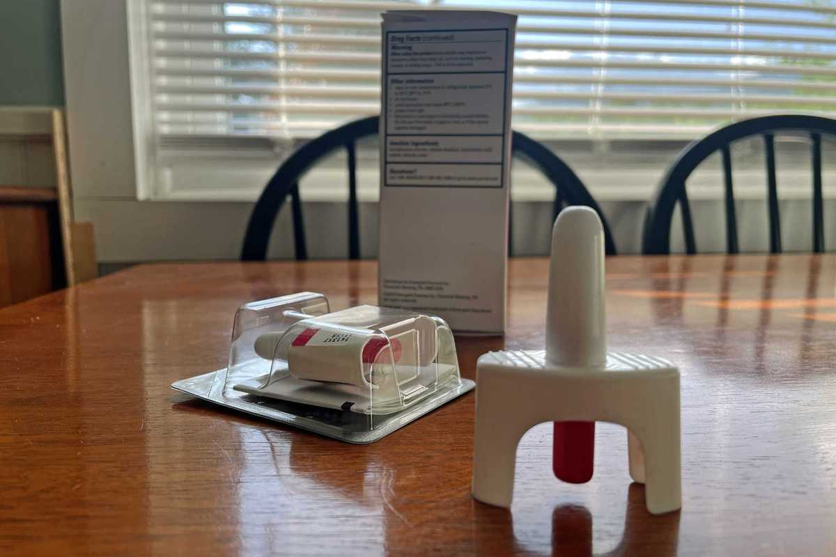 Naloxone displayed on a table.