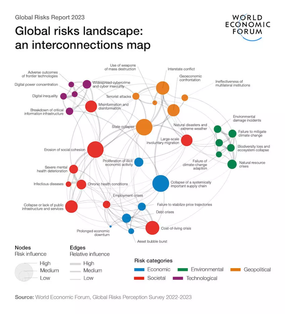 Network graph of  the Global Risks Perception Survey 2022-2023 from the World Economic Forum
