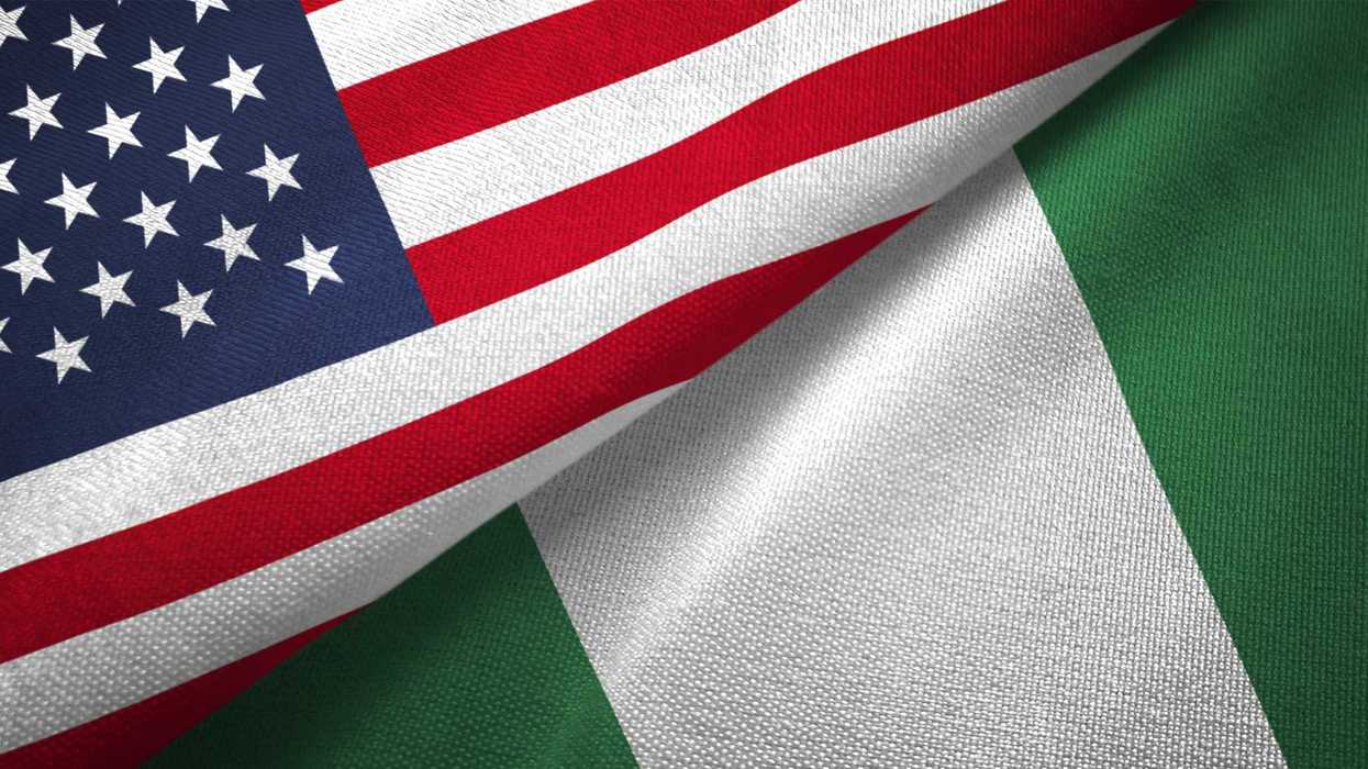 Nigeria and United States flags together realtions textile cloth fabric texture