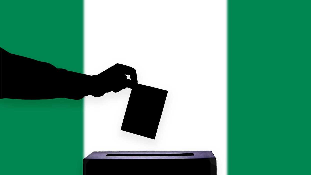 Nigeria flag, elections, ballot box, casting vote.
