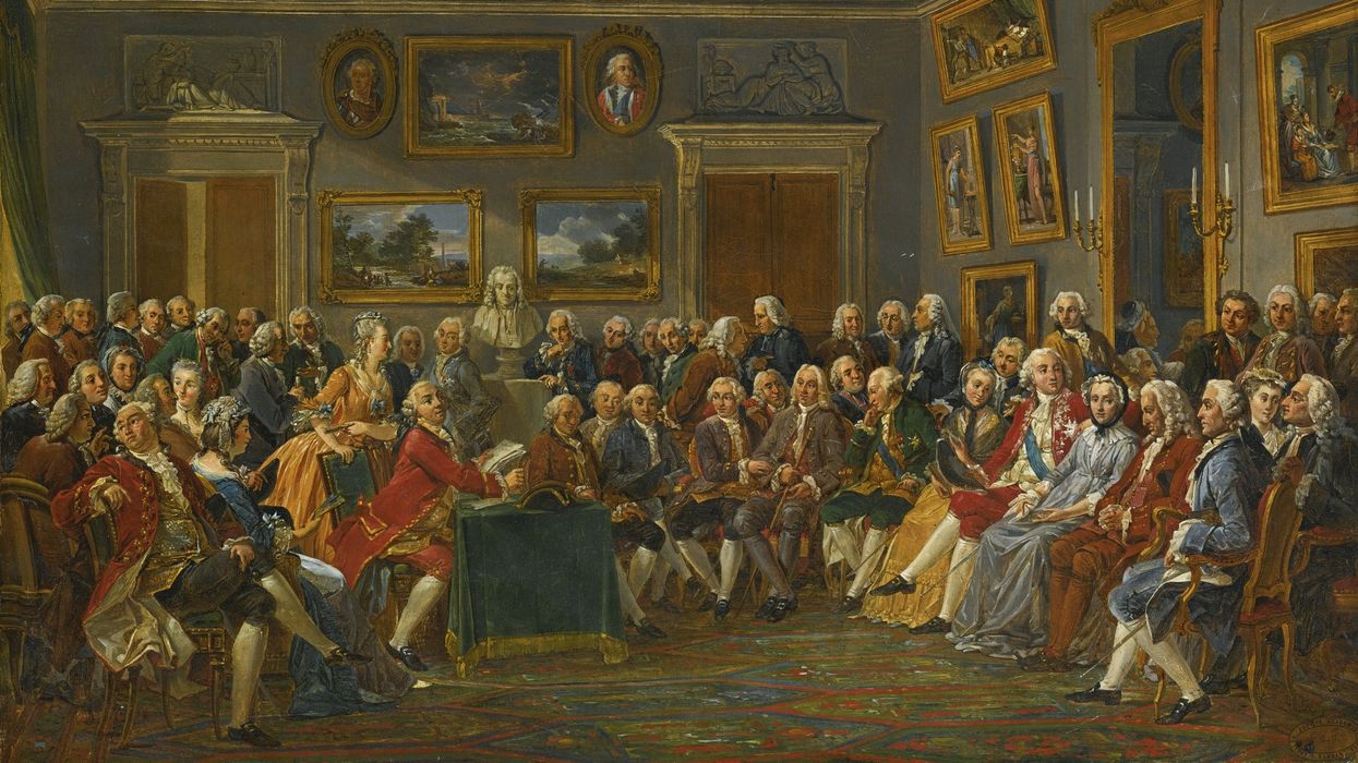 Painting of a Voltaire reading