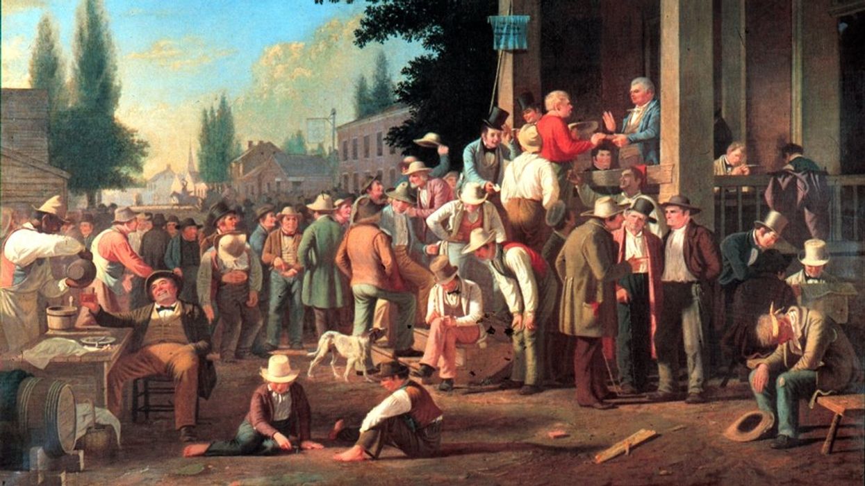 Painting of people voting