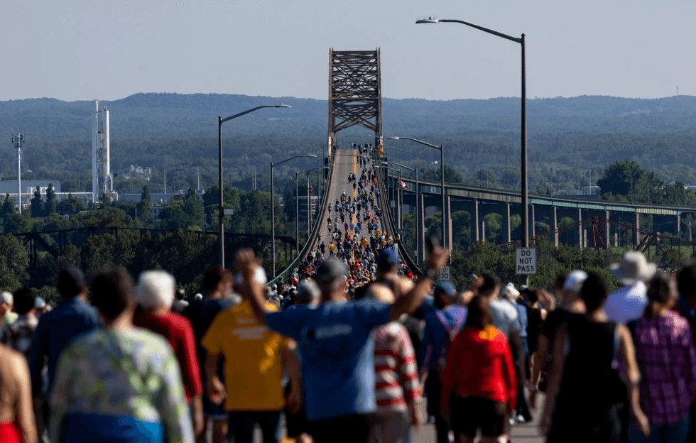 Participants make their way across the Sault Ste. Marie International Bridge during the 36th International Bridge Walk