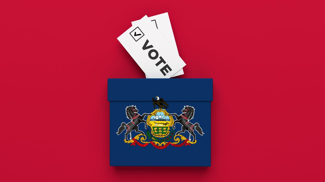Pennsylvania election vote box on red color background