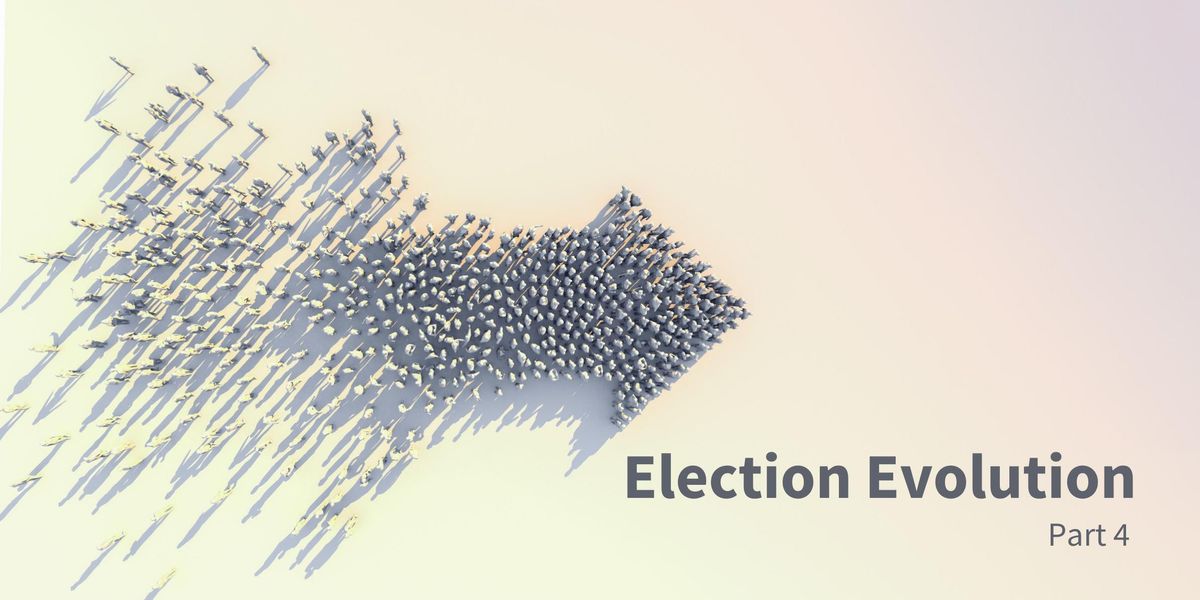 Peopel forming an arrow, with the words "Election Evolution, Part 4"