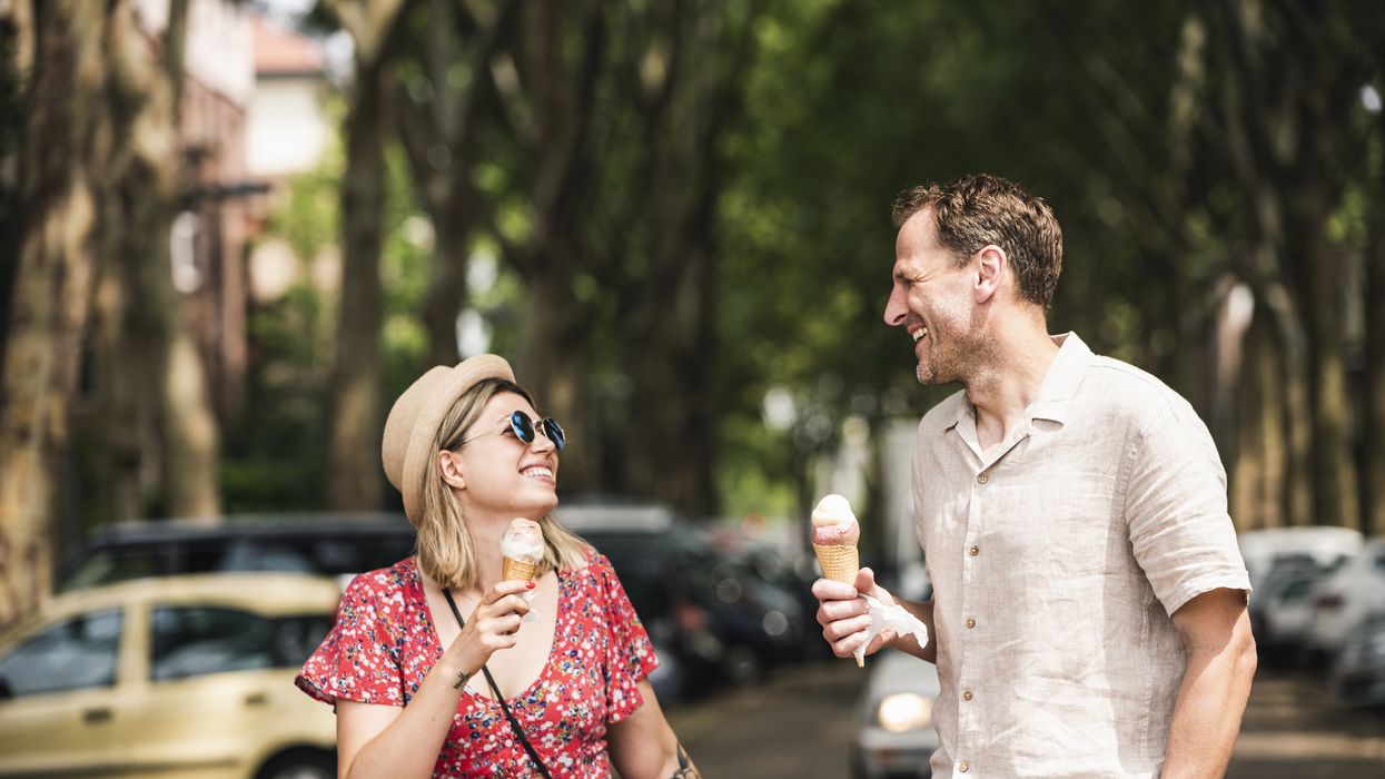 People eating ice cream cones
