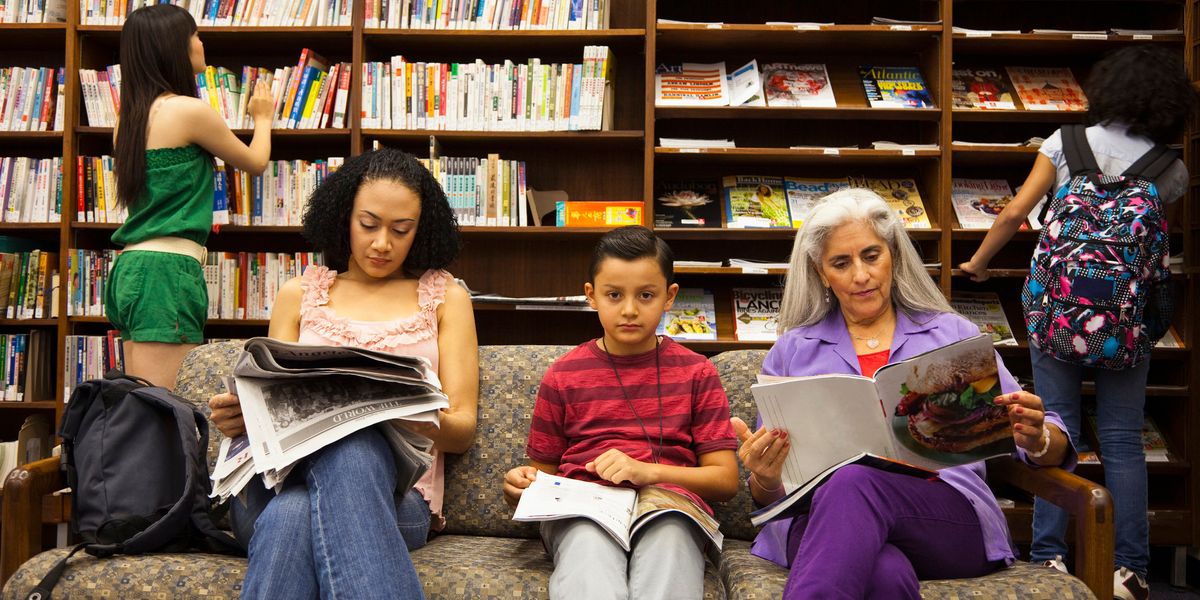 People reading in a library