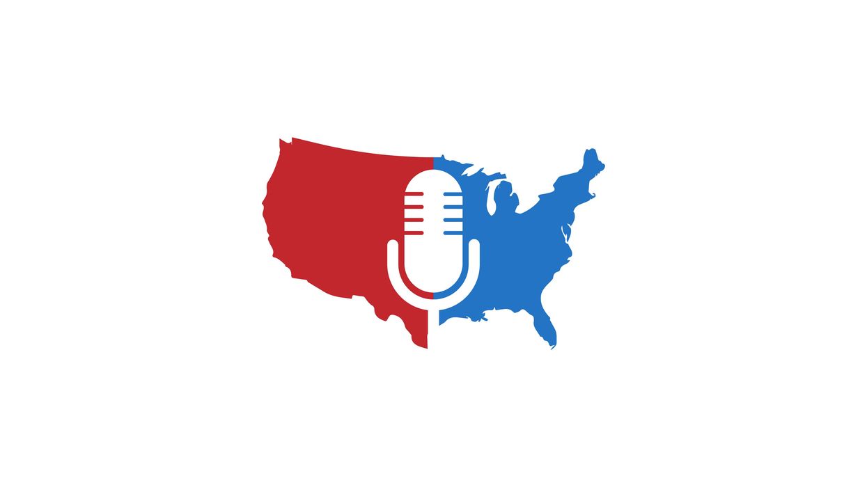 podcast mic in the middle of a red and blue America