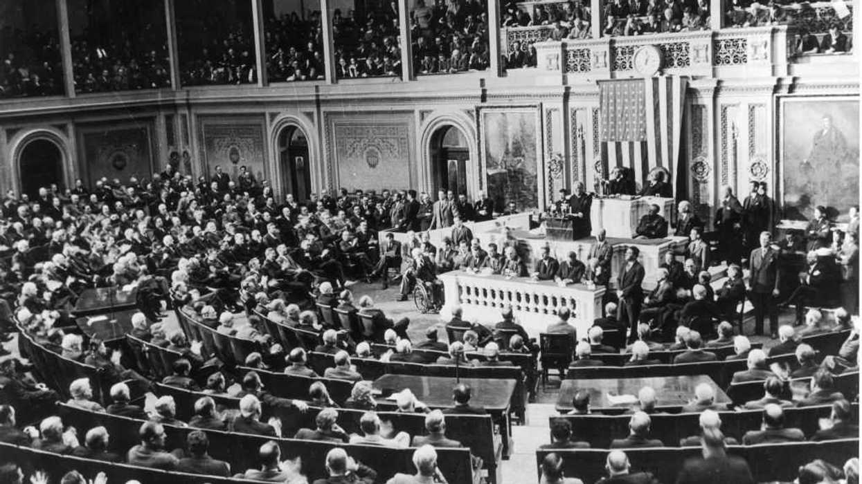President Franklin D. Roosevelt addressing congress, December 8, 1941.
