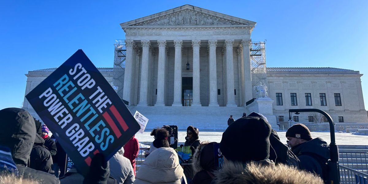 ​Protesters gather outside of the Supreme Court to advocate for the Chevron doctrine