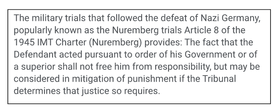 Pull quote on the military trials that followed the defeat of Nazi Germany