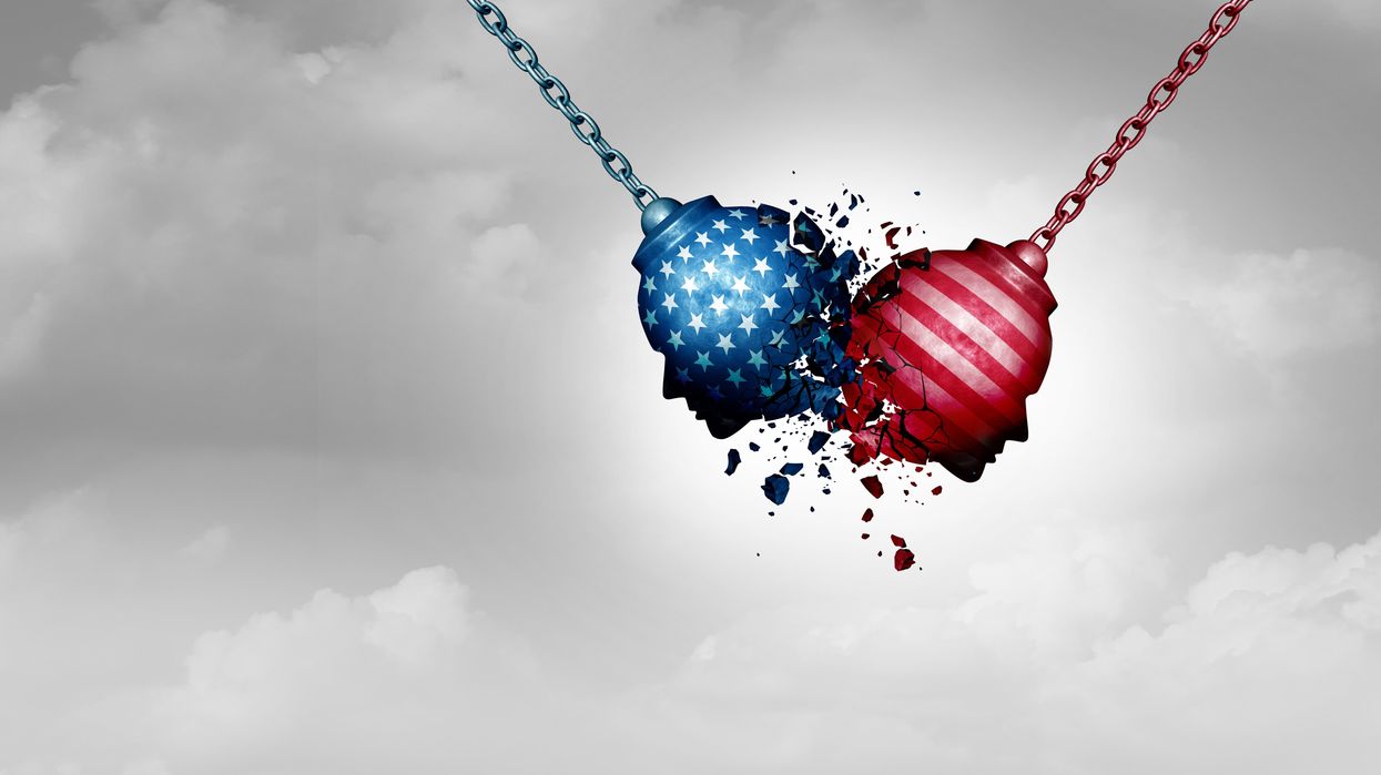 Red and blue heads colliding