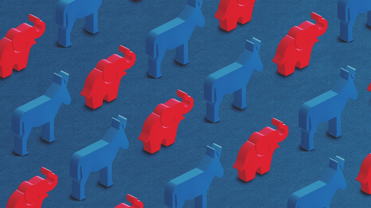 Red elephants and blue donkeys