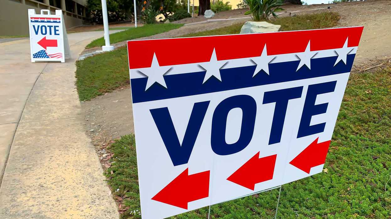 Red, white and blue sign