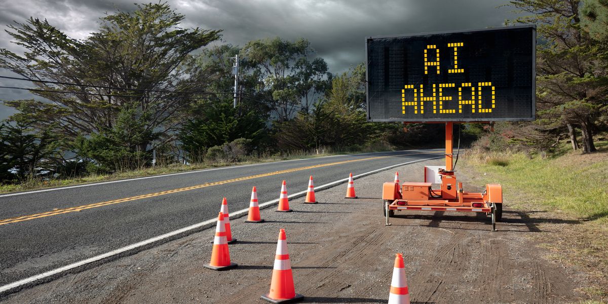 Road sign that says "AI Ahead"
