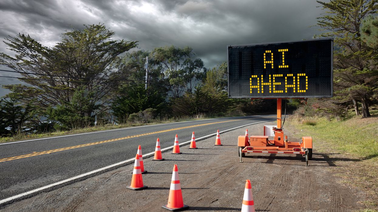 Road sign that says "AI Ahead"