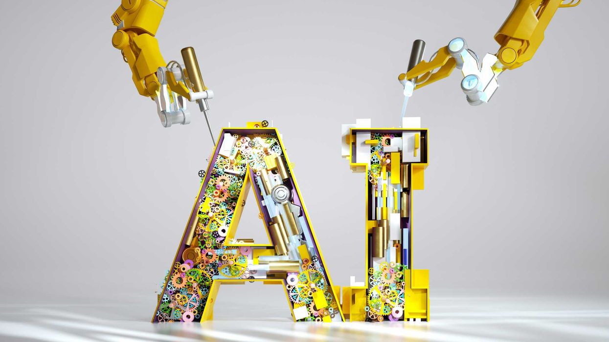 Robot building Ai sign.