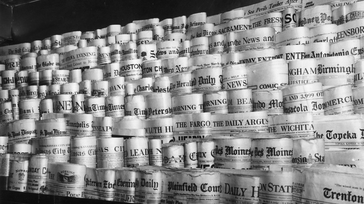 rows of newspapers