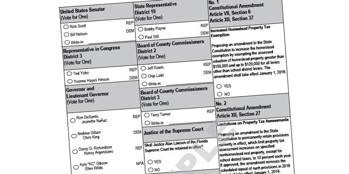 Sample ballot in Putnam County, Florida