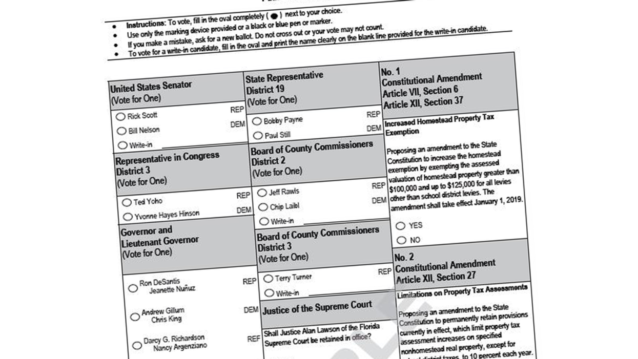 Sample ballot in Putnam County, Florida