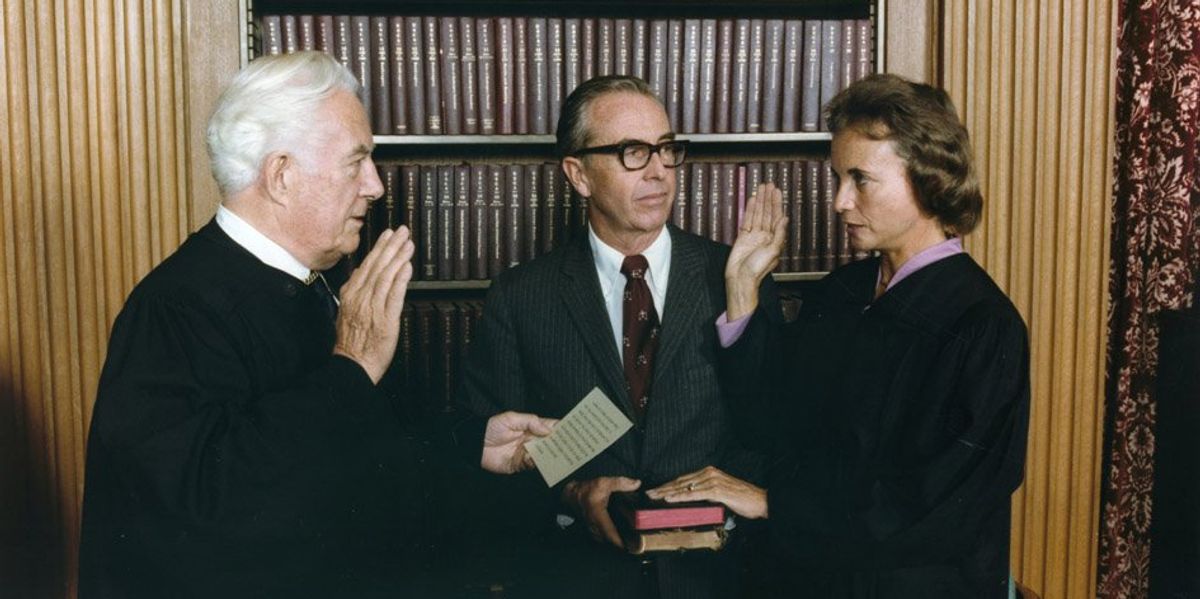 Sandra Day O'Connor being sworn in as a Supreme Court justice