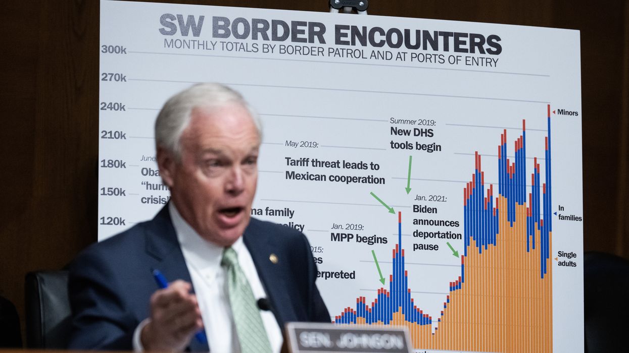 Sen. Ron Johnson in front of a chart