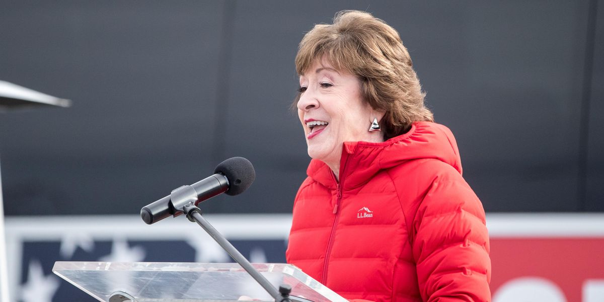 Sen. Susan Collins speaking at a microphone