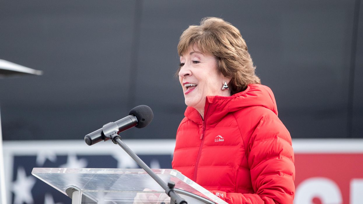 Sen. Susan Collins speaking at a microphone