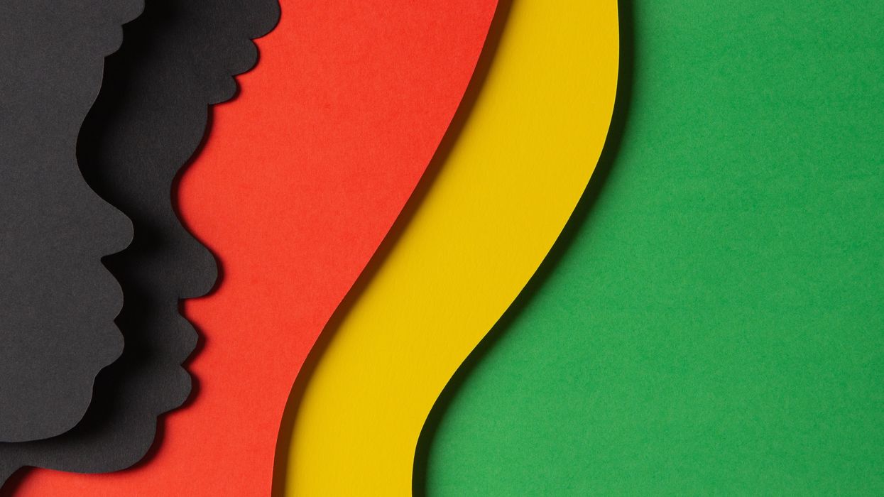 Silhouettes against a Black History Month themed background