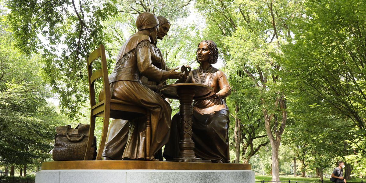 Sojourner Truth, Susan B Anthony, and Elizabeth Cady Stanton statues in New York's Central Park