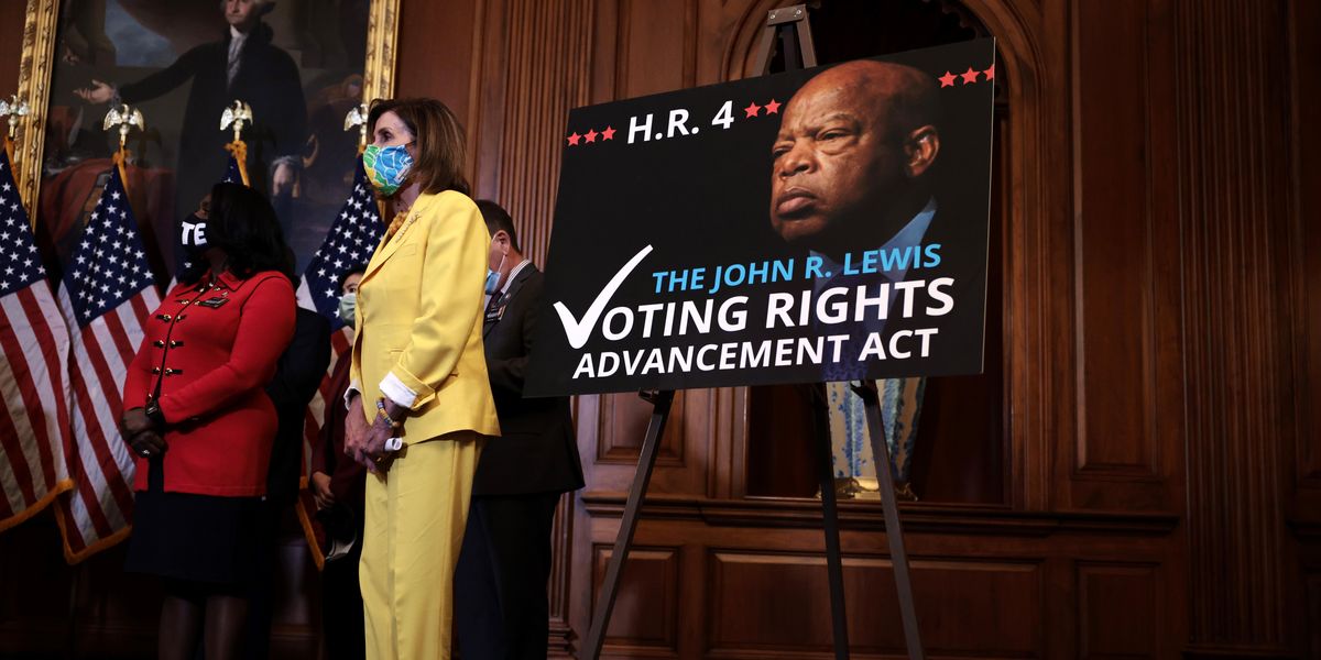 Speaker Nancy Pelosi at an event for the John Lewis Voting Rights Advancement Act
