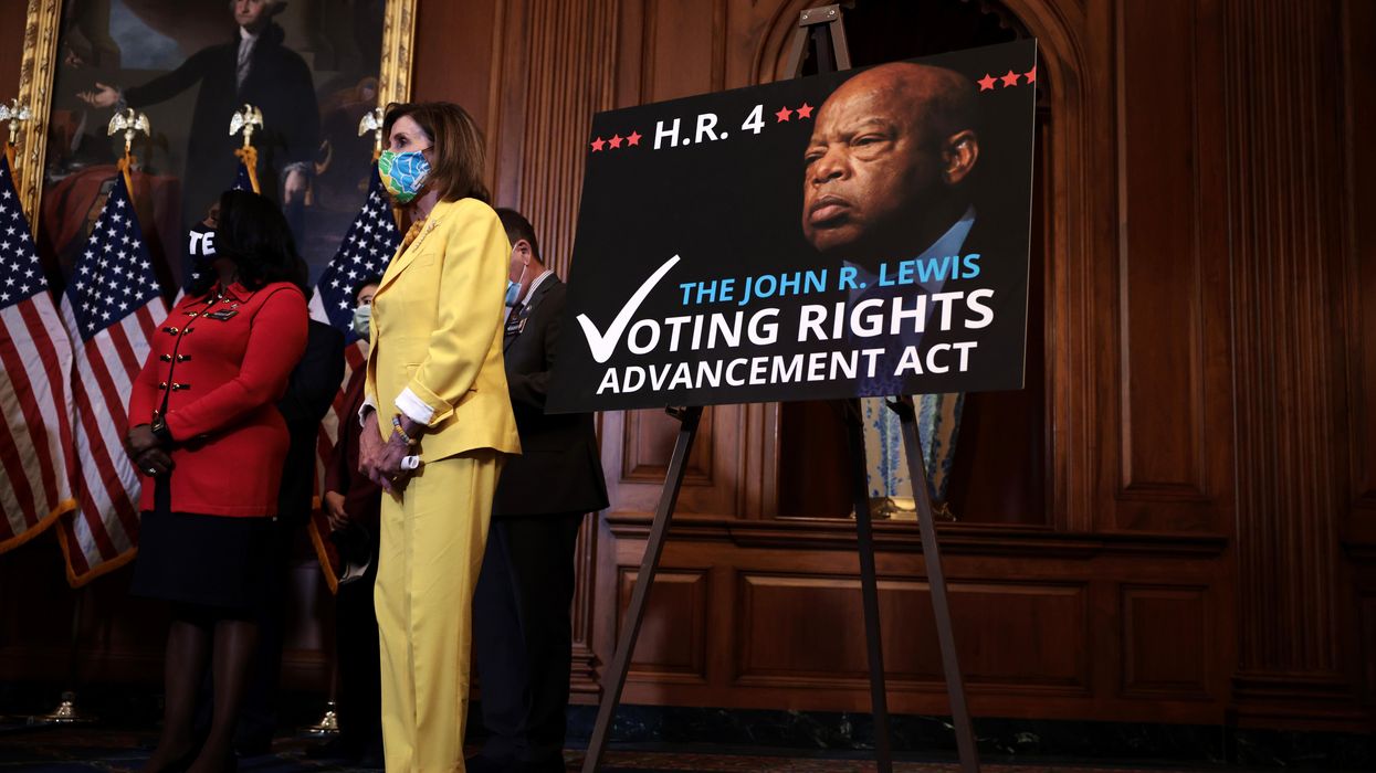 Speaker Nancy Pelosi at an event for the John Lewis Voting Rights Advancement Act
