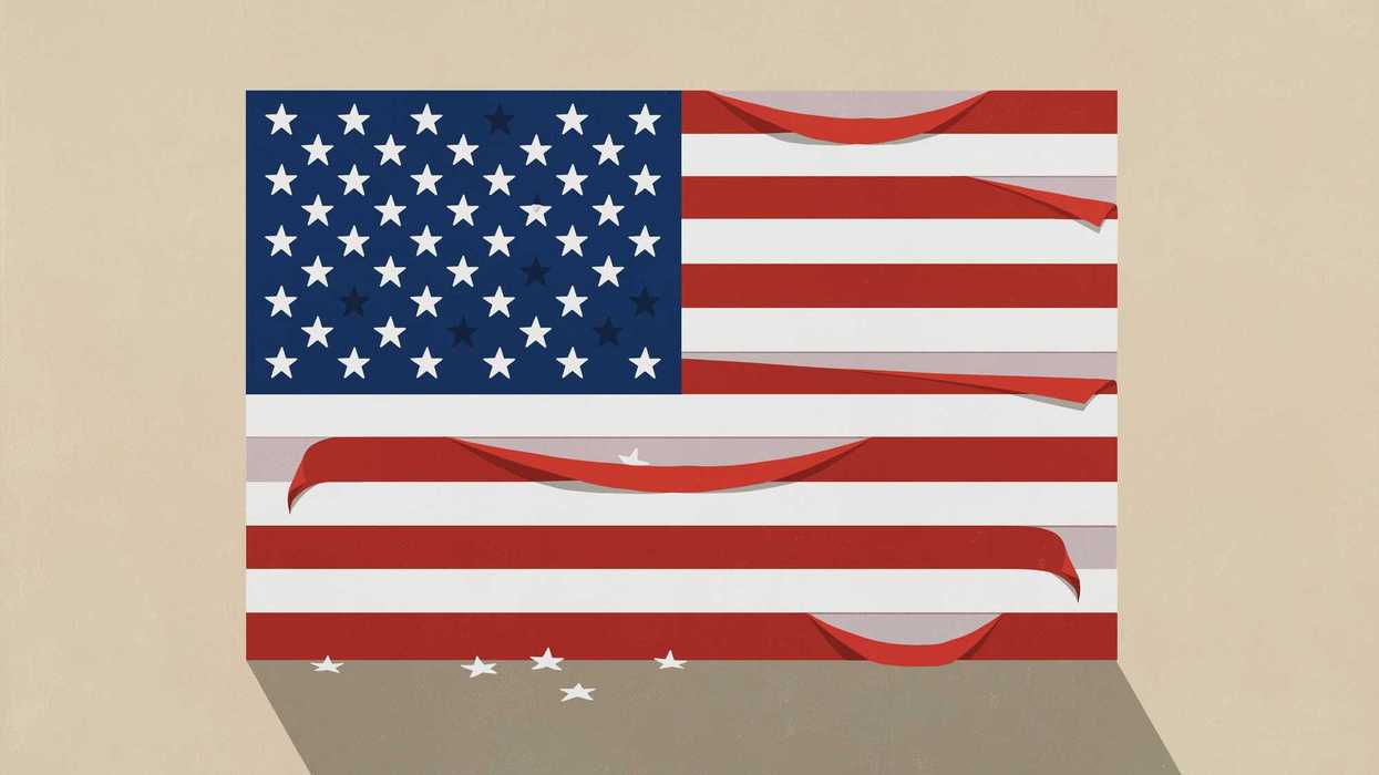 stars and stripes falling and peeling off American flag