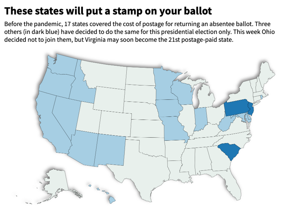 states that pay for postage on mail-in ballots