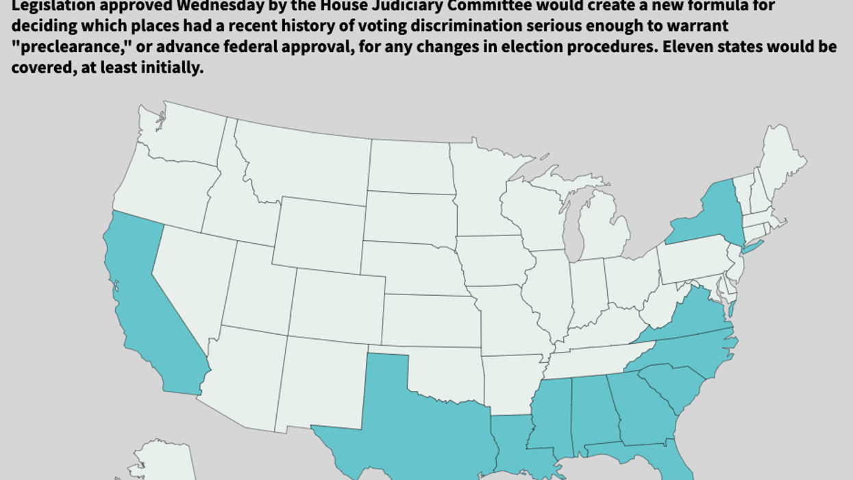States that would require preclearance under proposal for new Voting Rights Act
