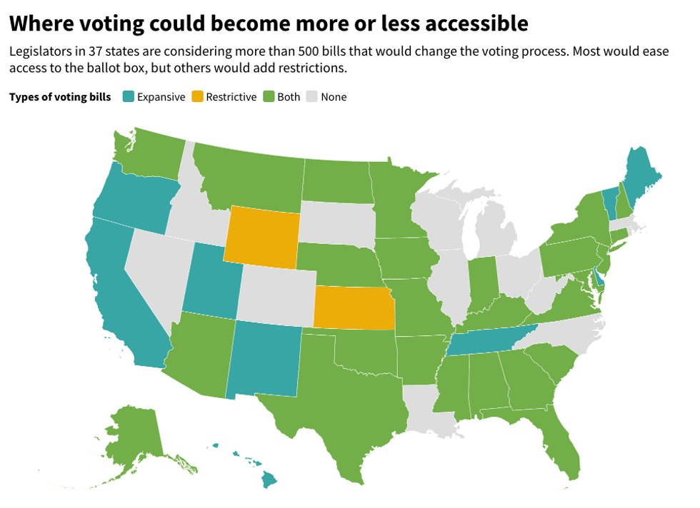 States with legislation to change voting rules