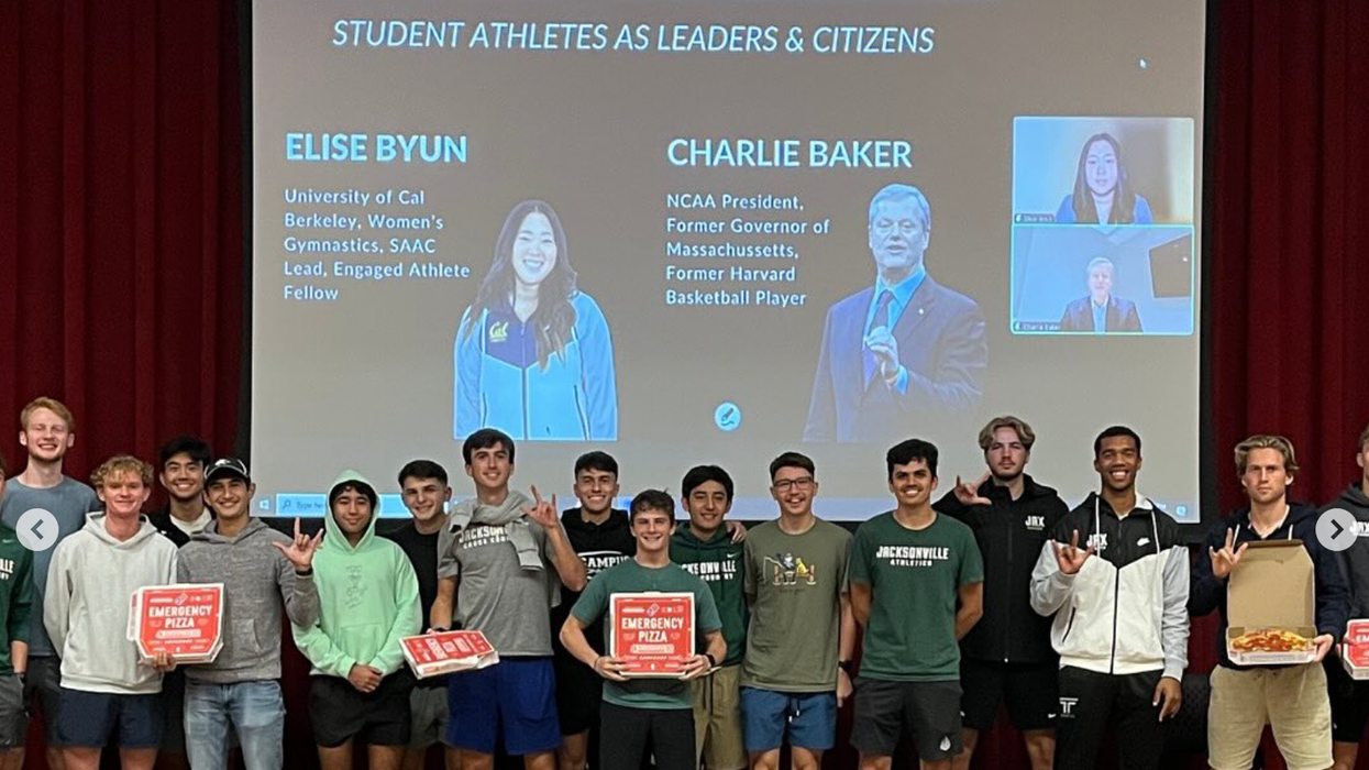 Student athletes on stage