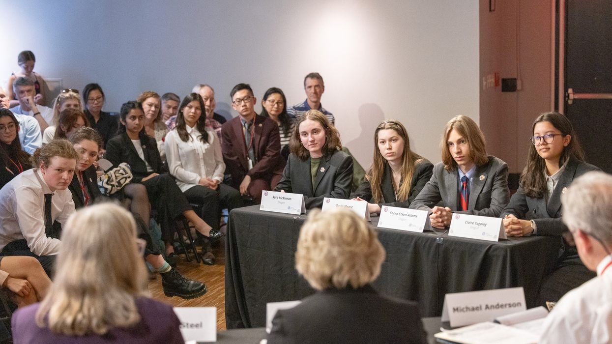 Students answering questions from judges
