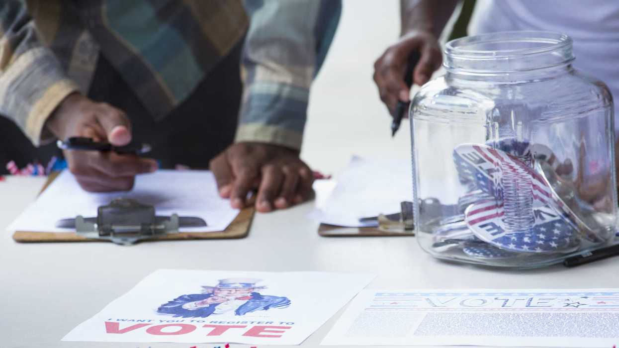 Students signing up at voter registration