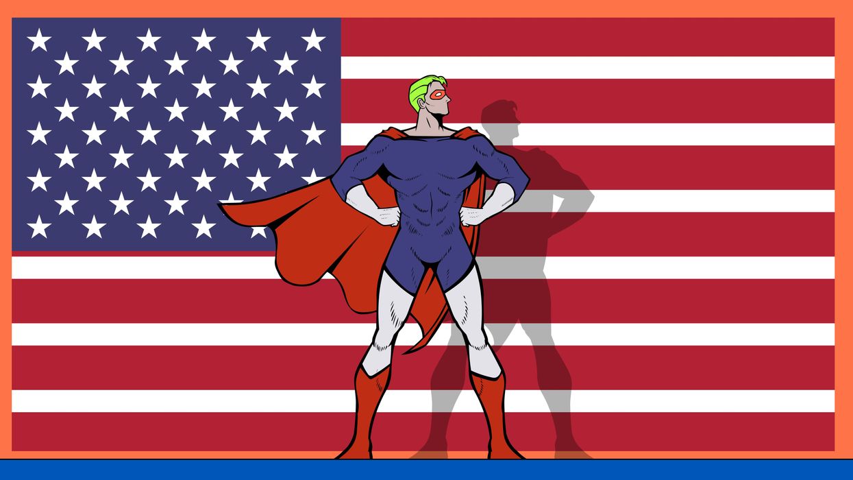Superhero in front of an American flag