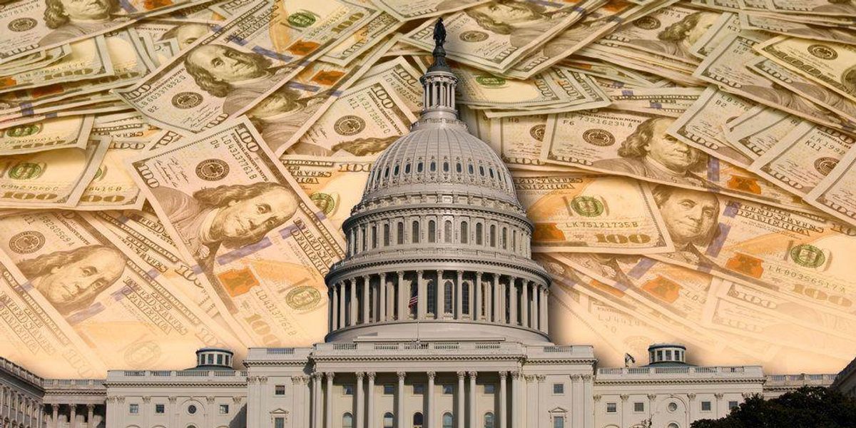 The Capitol on a background of U.S. currency