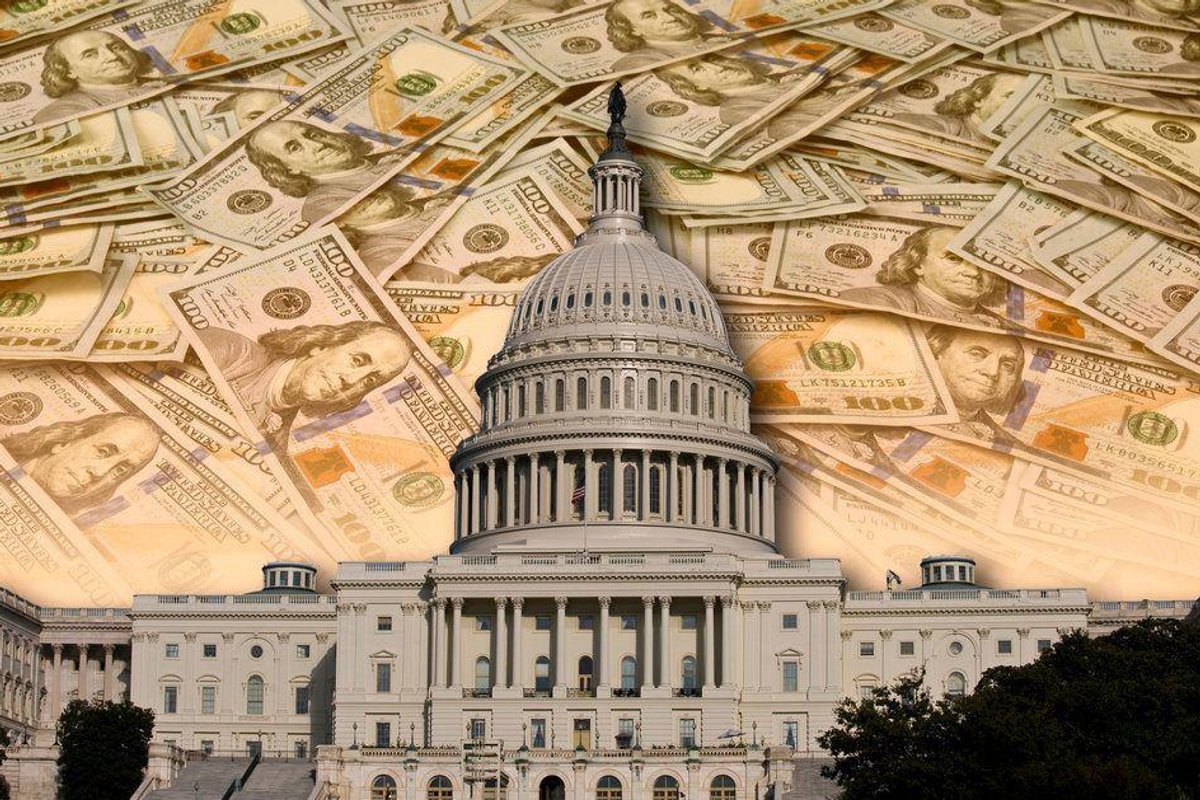 The Capitol on a background of U.S. currency